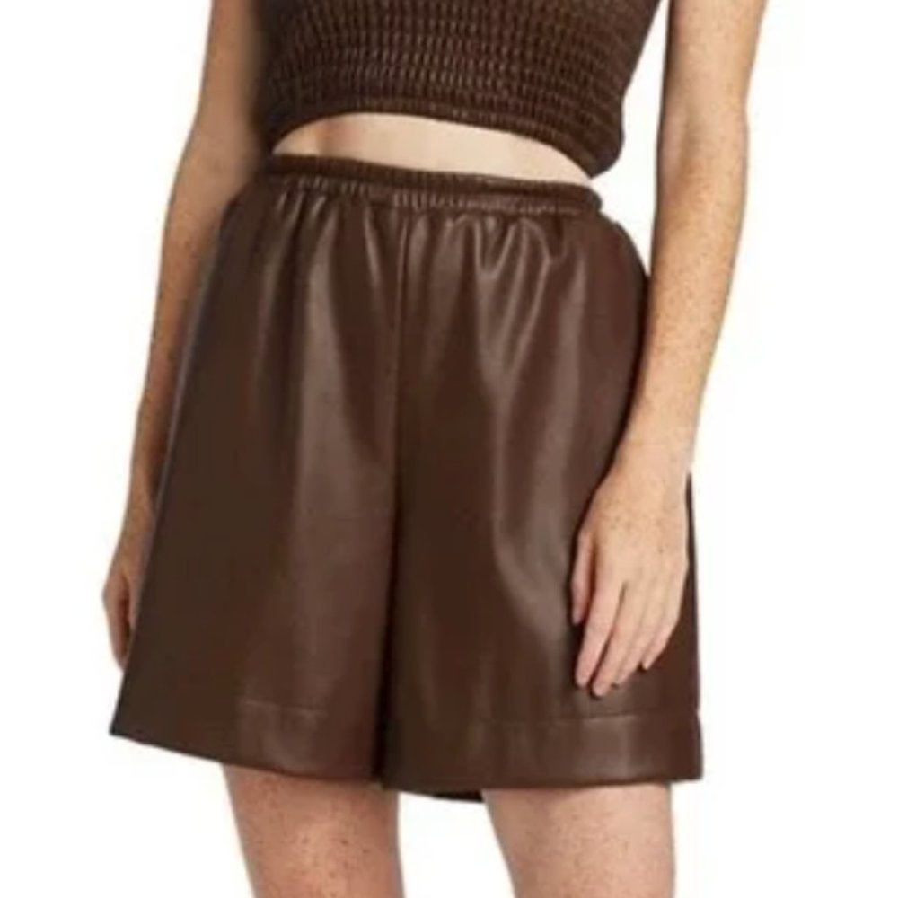 Staud Brown Vegan Leather Shorts
